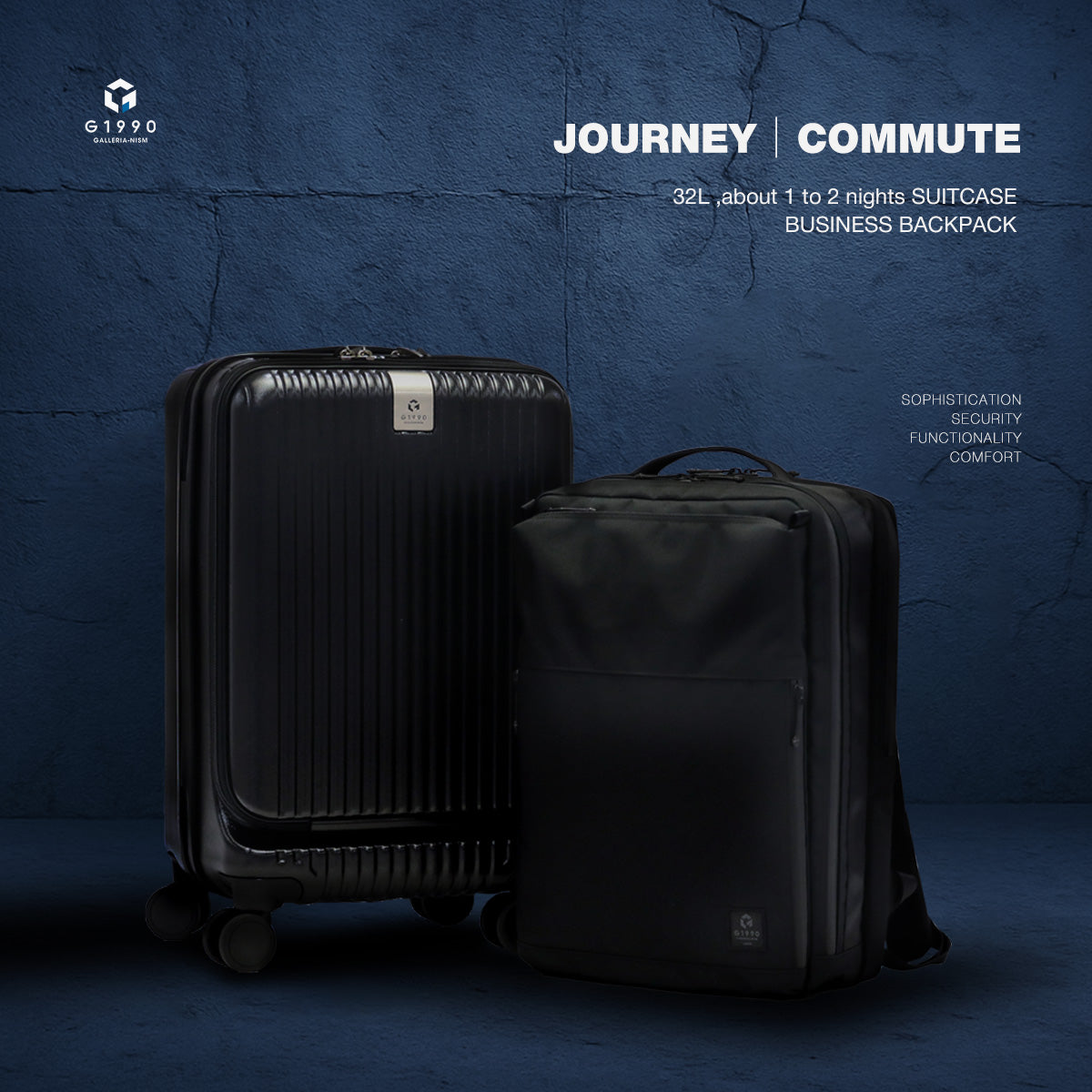G1990 COMMUTE JOURNEY BUSINESS BACKPACK + CARRY-ON SUITCASE B01001-01 G10001-01